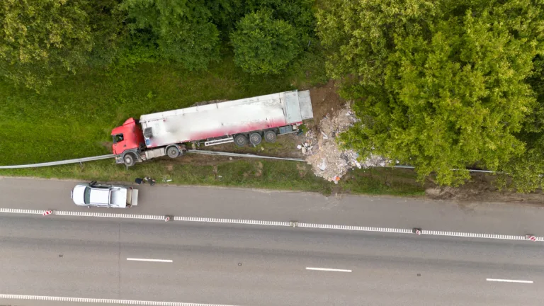 Aerial View of Truck Accident on Highway